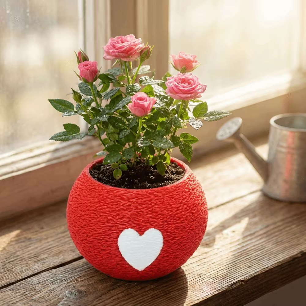 Pot de plante imprimé en 3D avec motif de cœur unique
