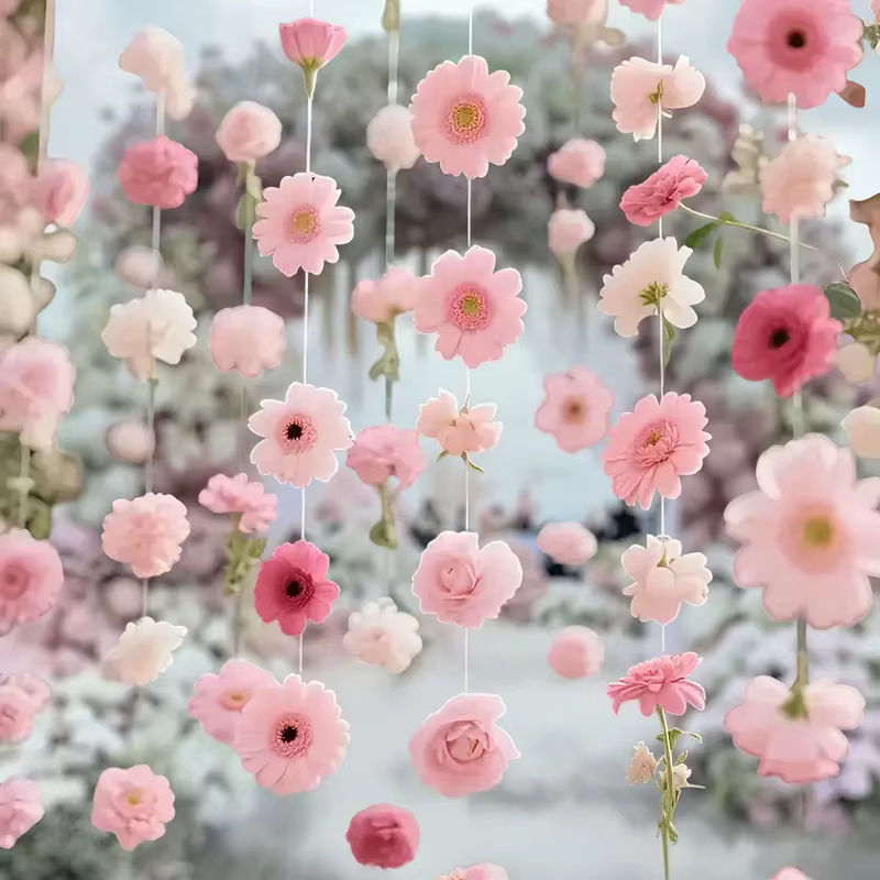 100 fleurs artificielles roses - Décorations suspendues de style bohème pour rideaux