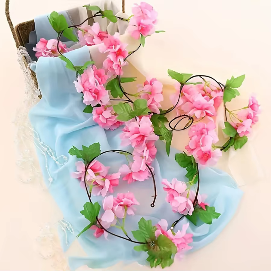 Fleurs artificielles 220Cm Cherry Blossom Vigne Jardinage Maison Chambre Décor De Table Accessoires De Mariage Ivy Garland Arch Intérieur Extérieur