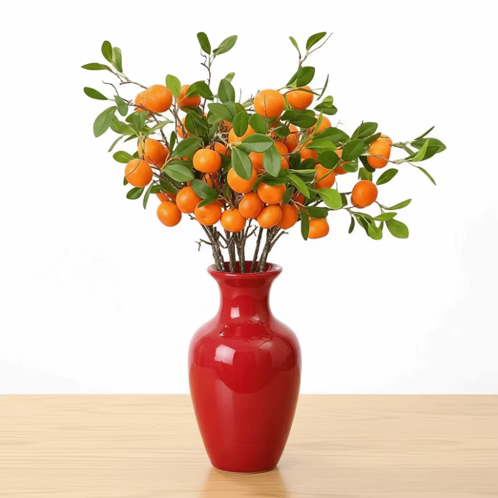 Branche d'Orange Artificielle Feuilles Vertes