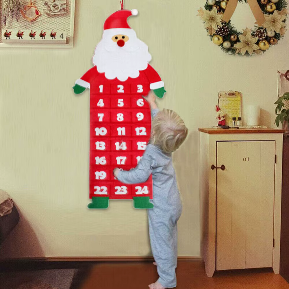Calendrier de l'Avent de Noël réutilisable avec poches pour 24 jours, décoration murale de Noël