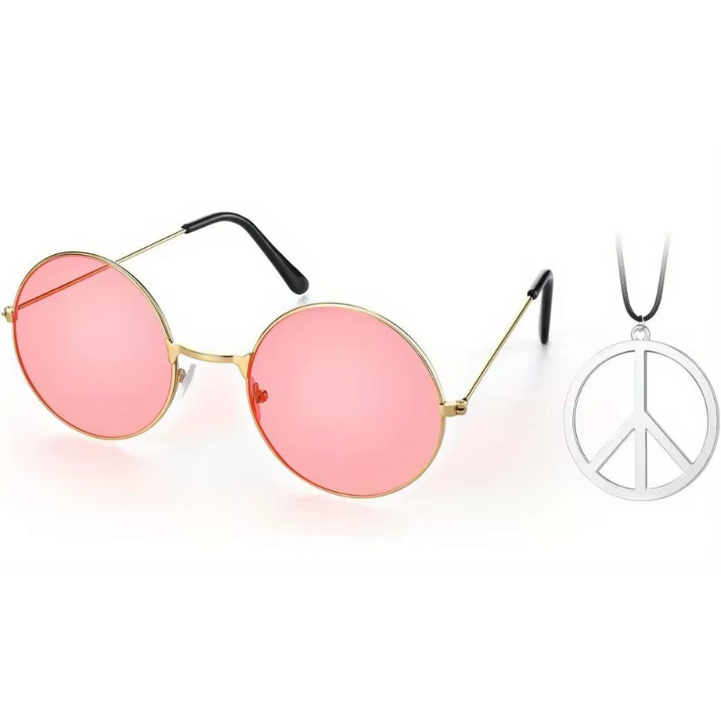 Ensemble de costumes Hippie, lunettes circulaires de Style années 60, collier avec signe de paix, bandeaux marguerite et tournesol, accessoire de Dressing, fête Hippie