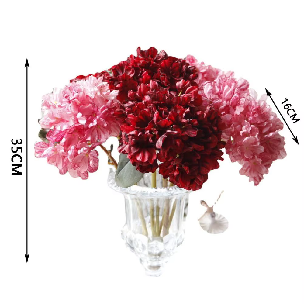 Superbes Fleurs Artificielles en Soie Hortensia à Bords Brûlés – 10 Couleurs – Décoration DIY – Bouquet d'Hortensias – Fournitures pour Festivals