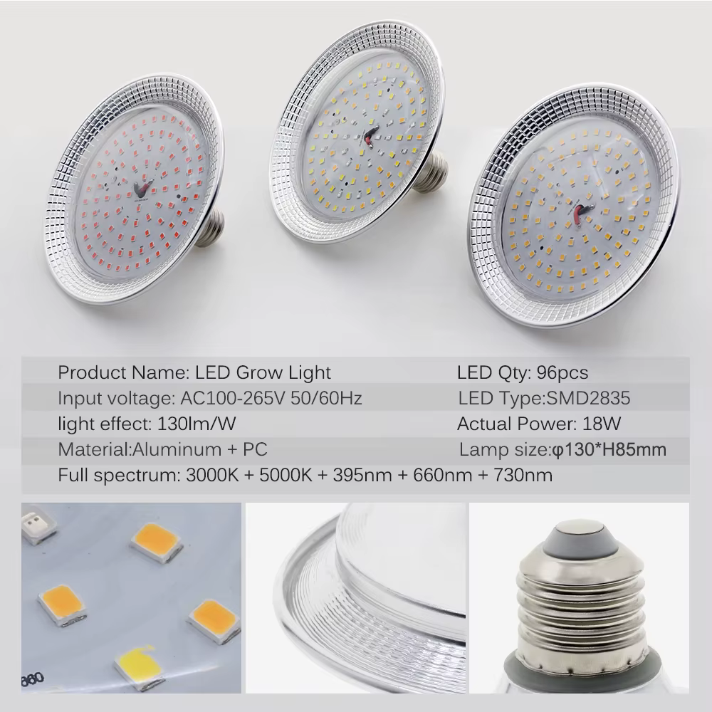E27 18W spectre complet LED élèvent la lumière solaire Phytolamp ampoule pour plantes fleur serre tente hydroponique