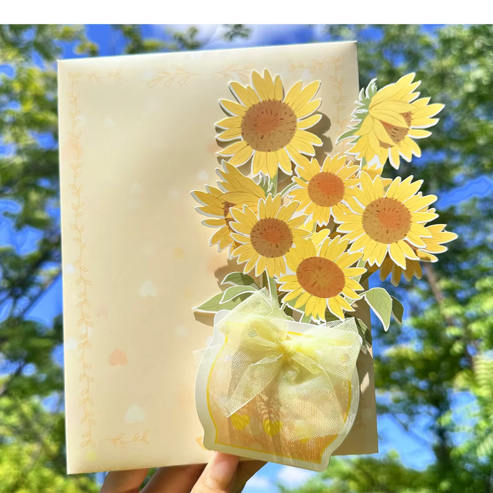 Carte 3D Fleurs Épanouies Exquises – Carte Message en Forme de Bouquet
