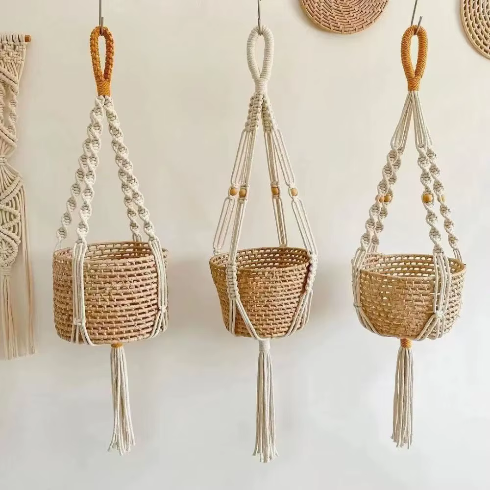 Support de pot de fleurs suspendu en corde de coton style bohème