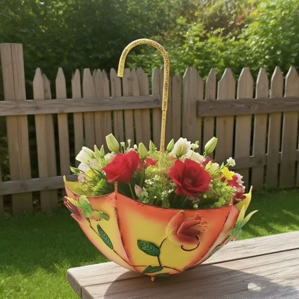 Pot de fleurs en forme de parapluie en fer