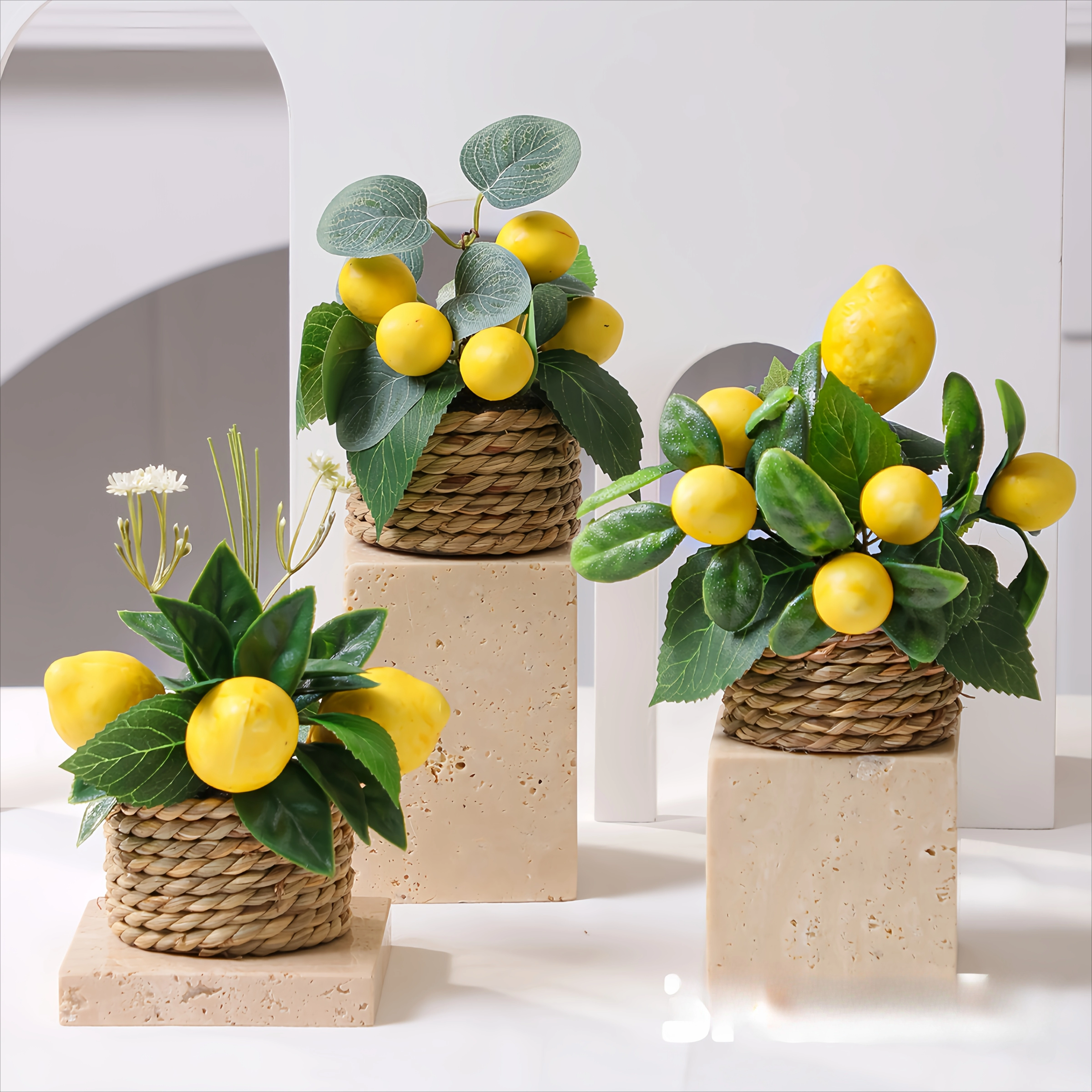 Ensemble de plantes artificielles au citron jaune vibrant