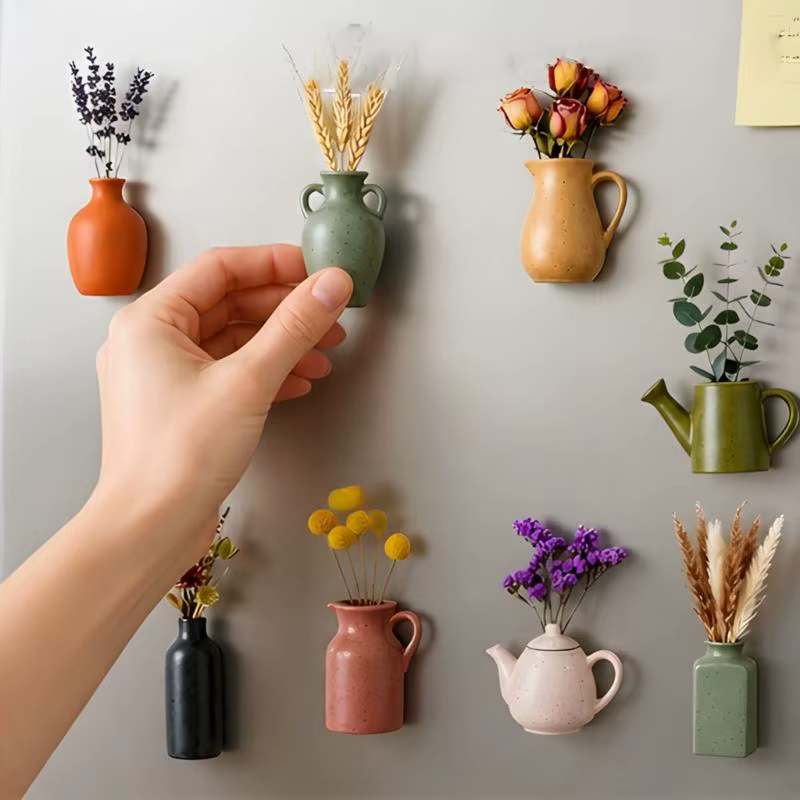 Ensemble 8 petits aimants réfrigérateur en argile présentoirs verts réalistes pour maison 37JD