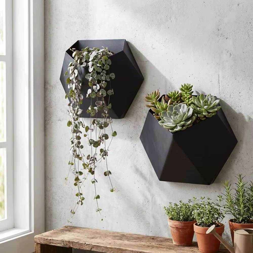 Pot de fleurs hexagonal géométrique mural