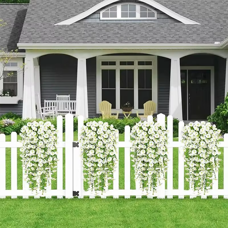 75 cm blanc Crochet fleur artificielle matin gloire tenture murale fausses plantes violettes suspendus