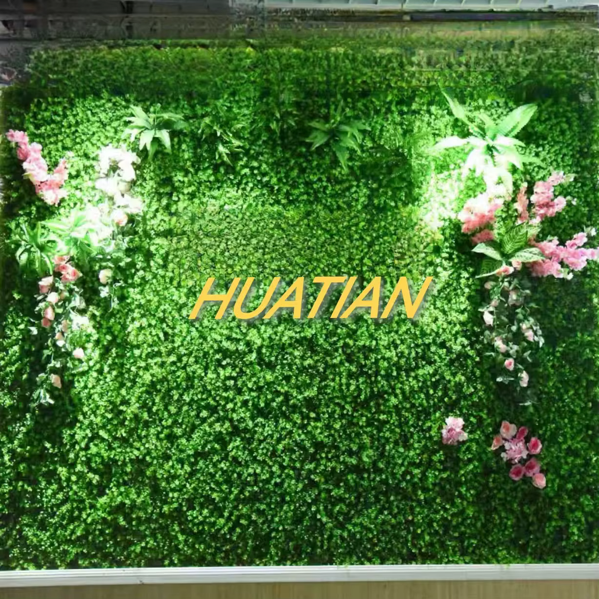 Simulation de mur de plantes vertes, fausse pelouse en plastique, décoration murale extérieure verticale, fond vert