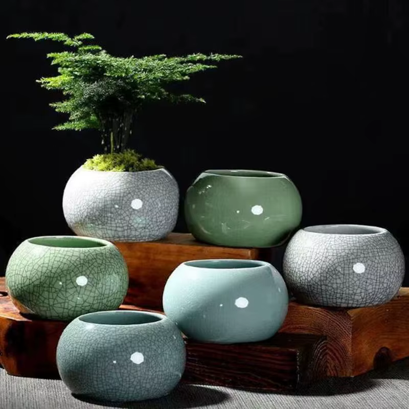 Geyao – Pot de plantes succulentes rond fait à la main