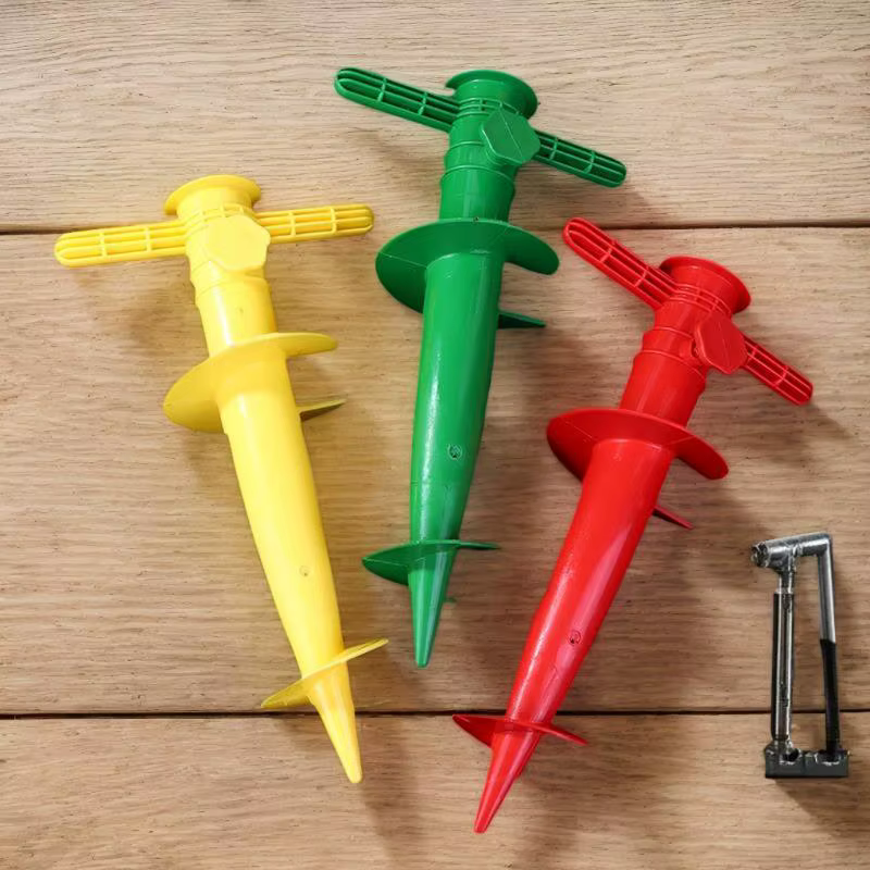 Support de base pour parasol de plage ; Ancre réglable pour patio solaire ; Embout de tarière de sable en plastique ; Accessoire d'outil de jardin pour la fixation au sol.
