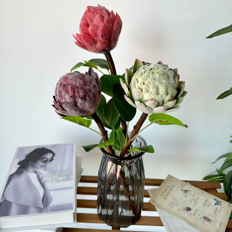 Fleurs artificielles rétro flocées