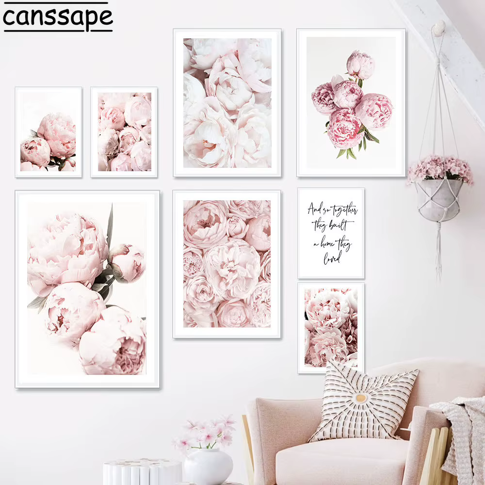 Toile avec fleurs roses et pivoines