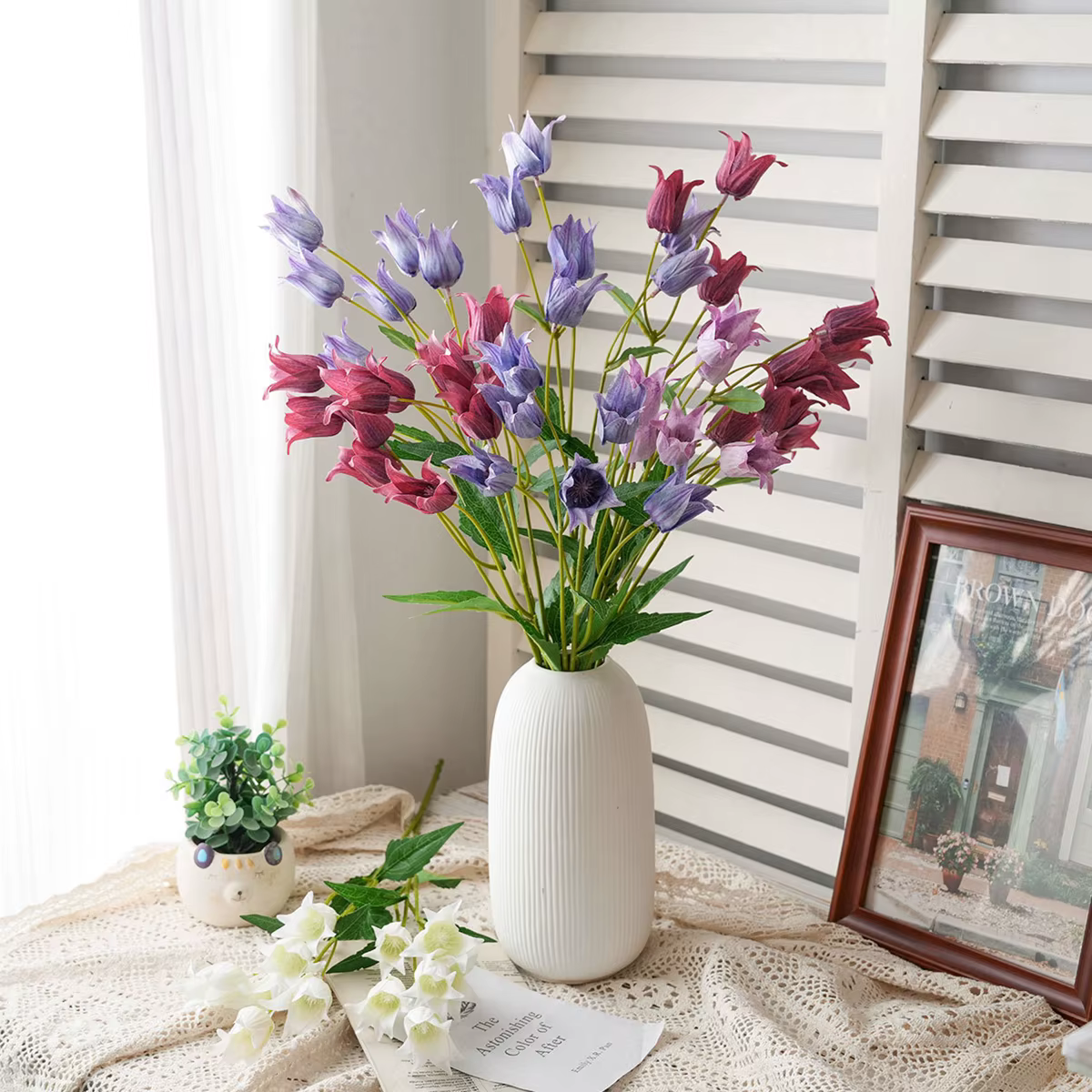 6 têtes de fleurs artificielles en soie Campanula