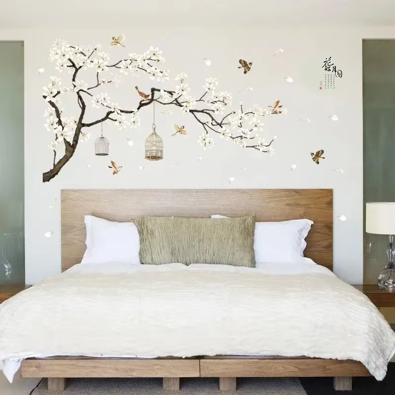 Nouveaux autocollants muraux d'arbre oiseaux fleur décor à la maison fonds d'écran pour salon chambre bricolage vinyle chambres décoration