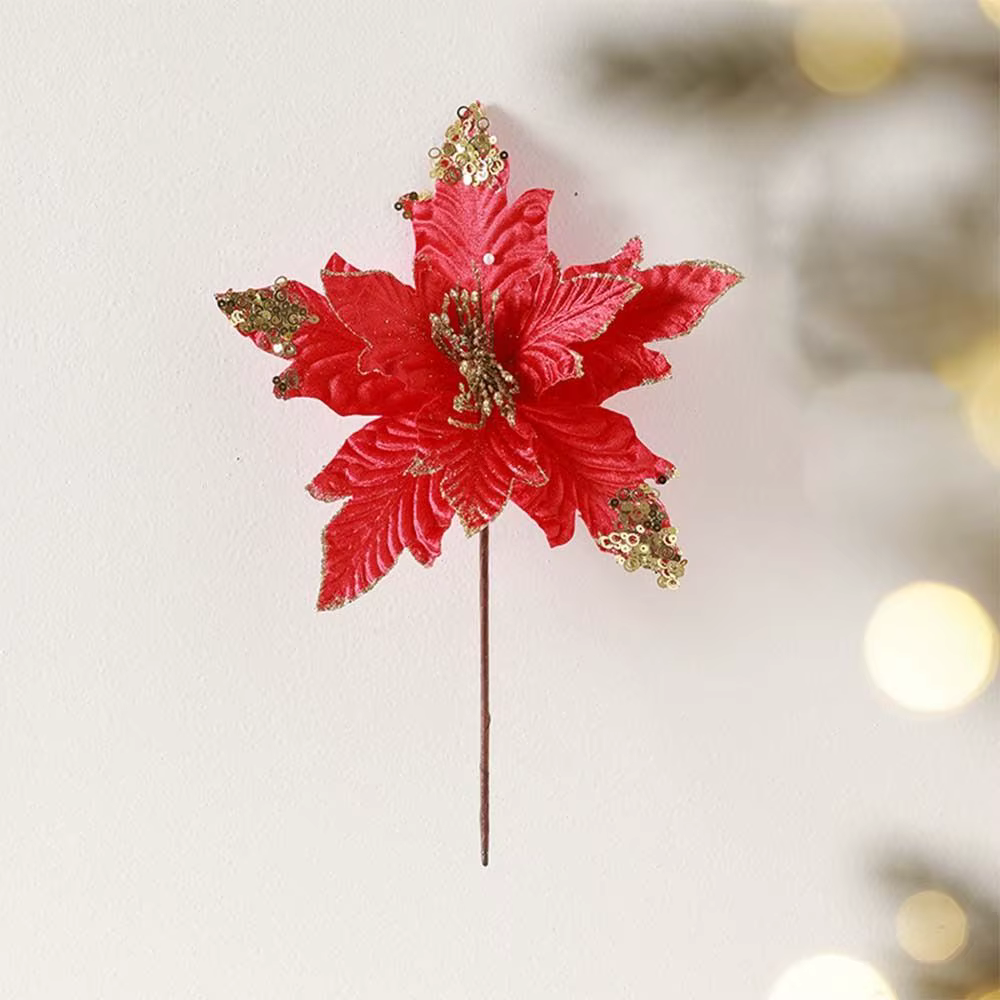 25 cm noël Poinsettia paillettes fleur