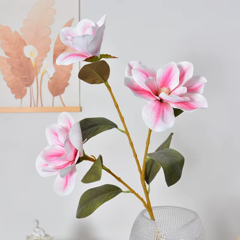 4/5 pièces de fleurs artificielles de magnolia à 3 branches
