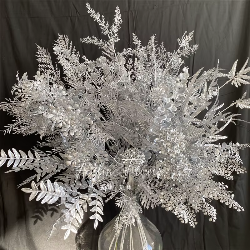 Feuilles de fleurs artificielles série argent