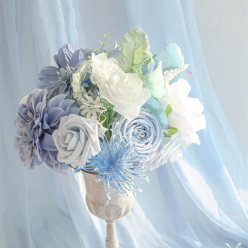 AUSOGO – Coffret de fleurs artificielles bleu poudré