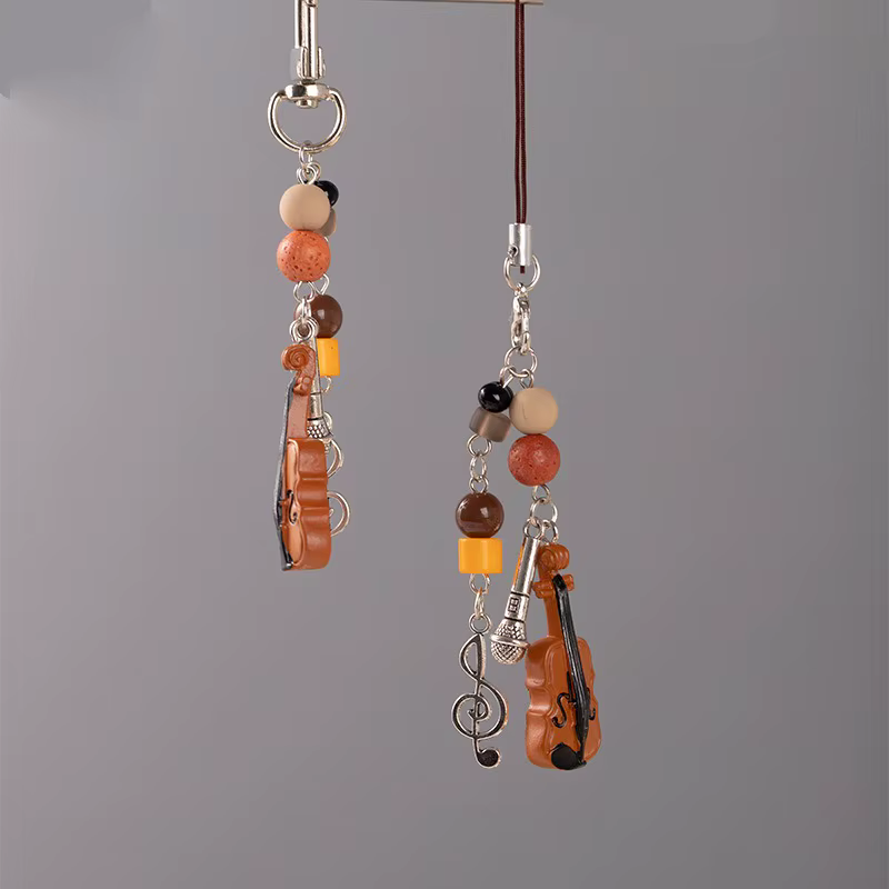 Violon Microphone perle musique porte-clés chaîne de téléphone portable Niche rétro sac pendentif Blackpack lanière accessoire porte-clés cadeaux