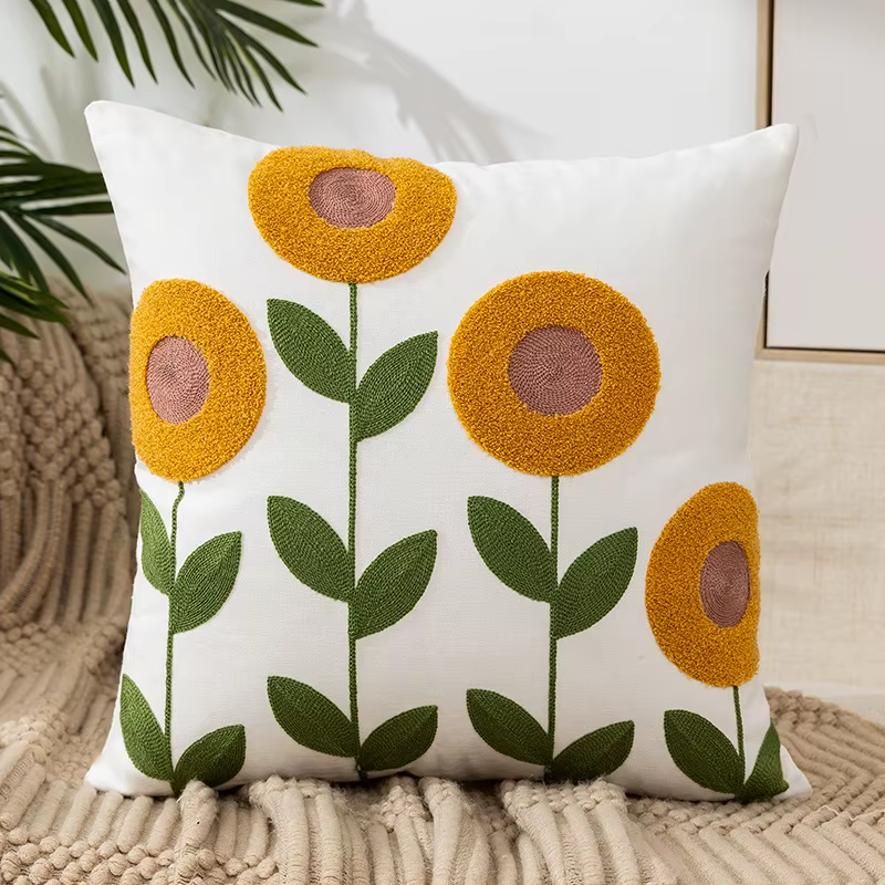 Décor à la maison housse de coussin florale fleur brodée lin Simple canapé tête de lit taie d'oreiller bureau