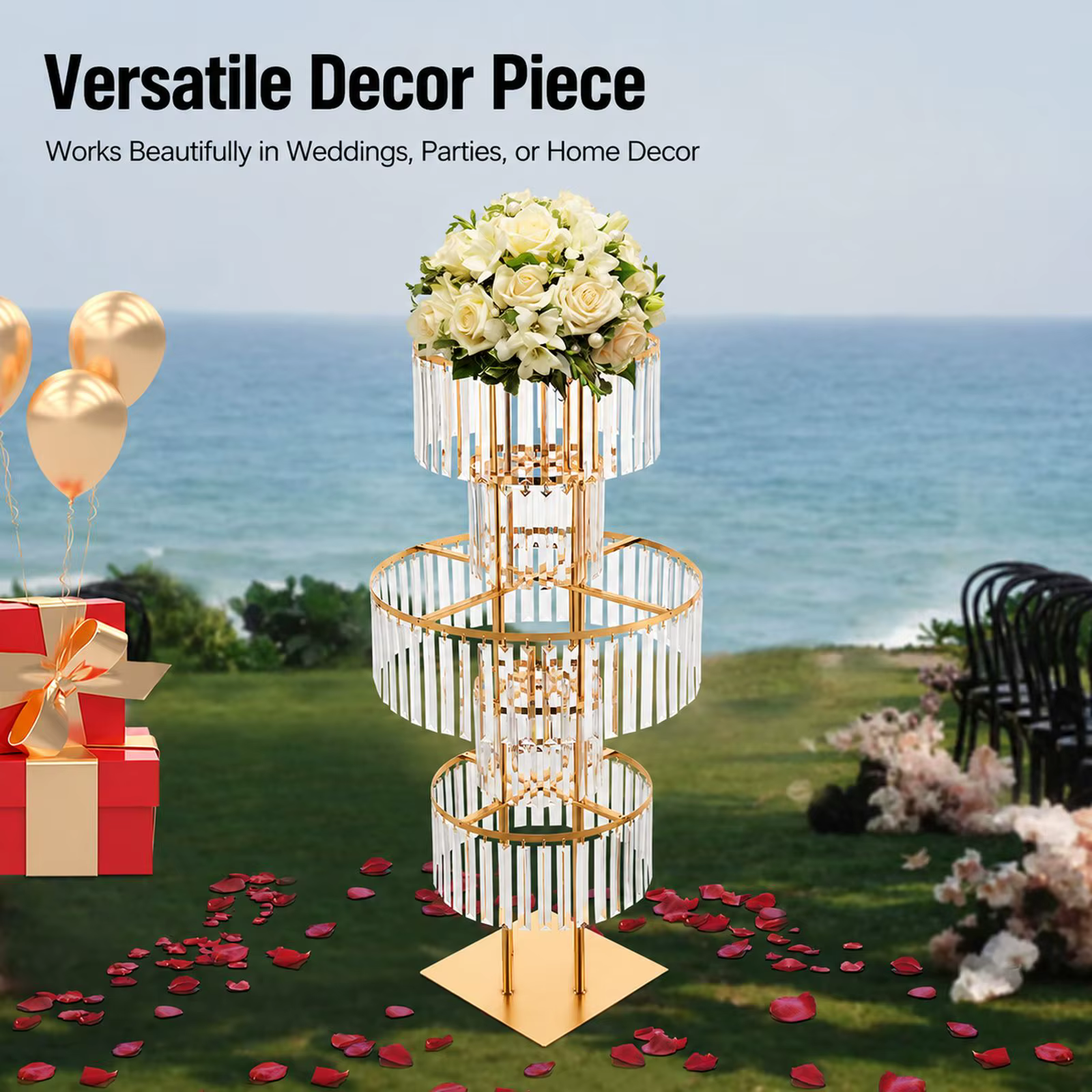 5 niveaux or/argent centres de table de mariage support de fleur Vase pièce maîtresse