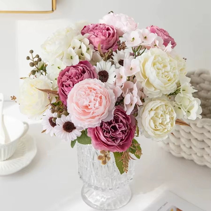 6Pcs Artificielle Fleur Soie Pivoine En Plein Air Cour Jardin Festival De Mariage Bouquet De Mariée Maison Salle BRICOLAGE Cadeaux Boîte Décor Accessoires