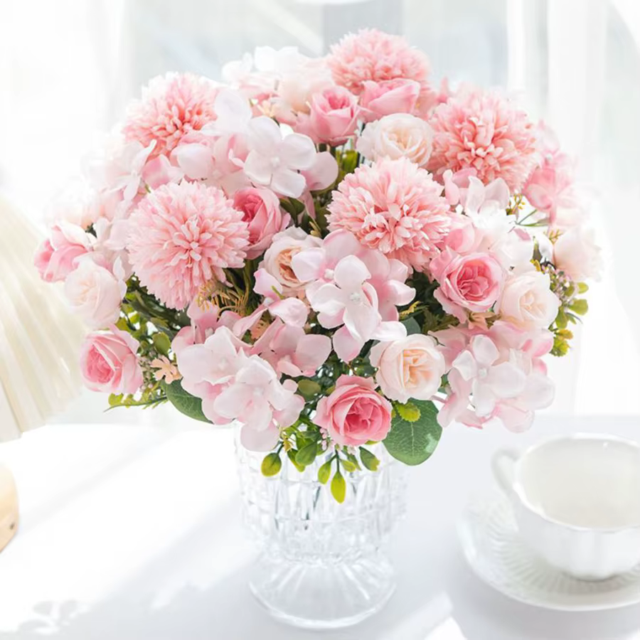 Fleur artificielle Soie Rose Chrysanthème Mariée Bouquet De Mariage En Plein Air Jardin Maison Vase Décor De Table Couronne BRICOLAGE Cadeau Accessoire