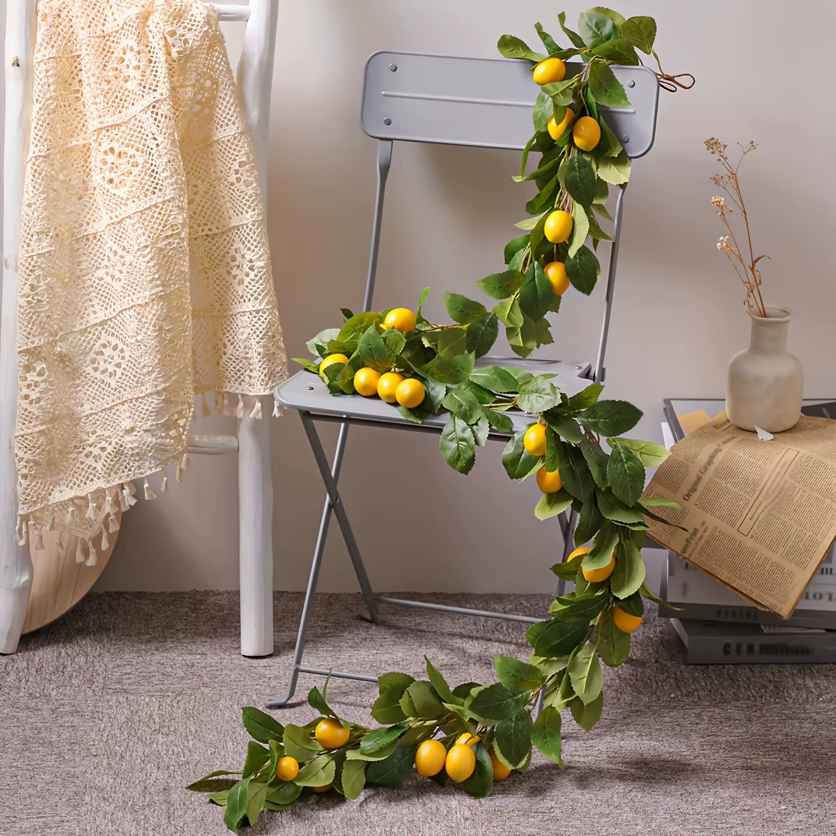 Couronne de citron artificielle avec plantes vertes