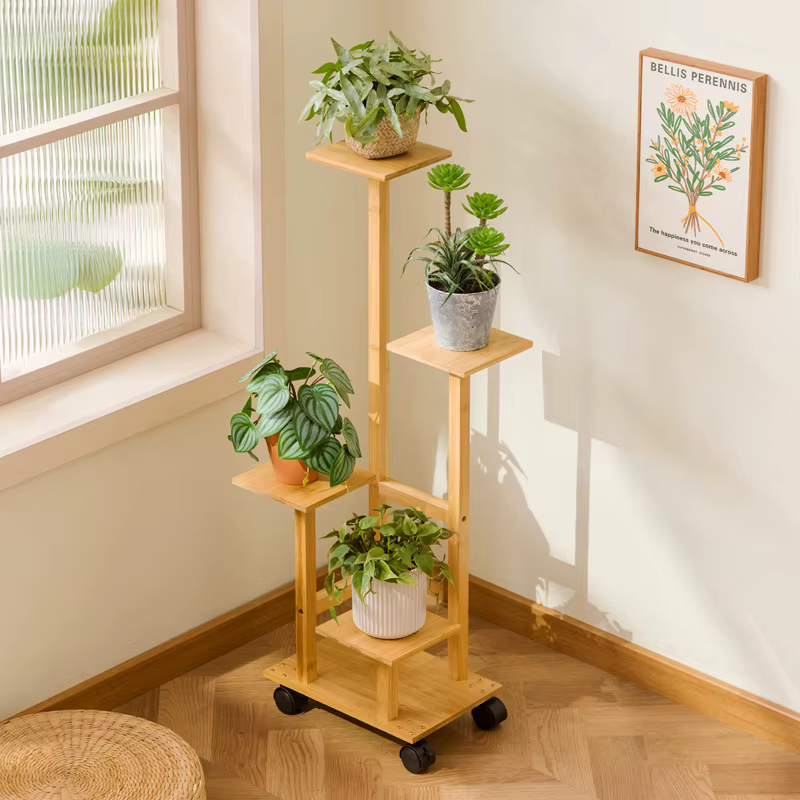 Étagère à plantes en bois massif multicouche