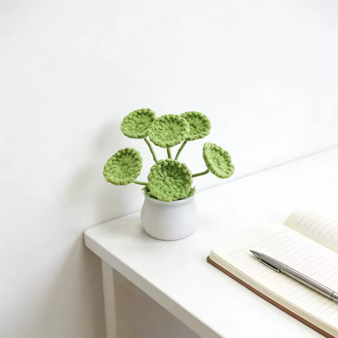 Joli pot de plante artificielle en crochet