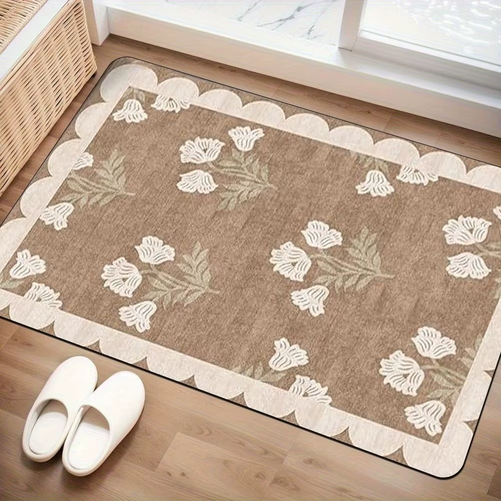 Tapis d'entrée floral antidérapant à séchage rapide
