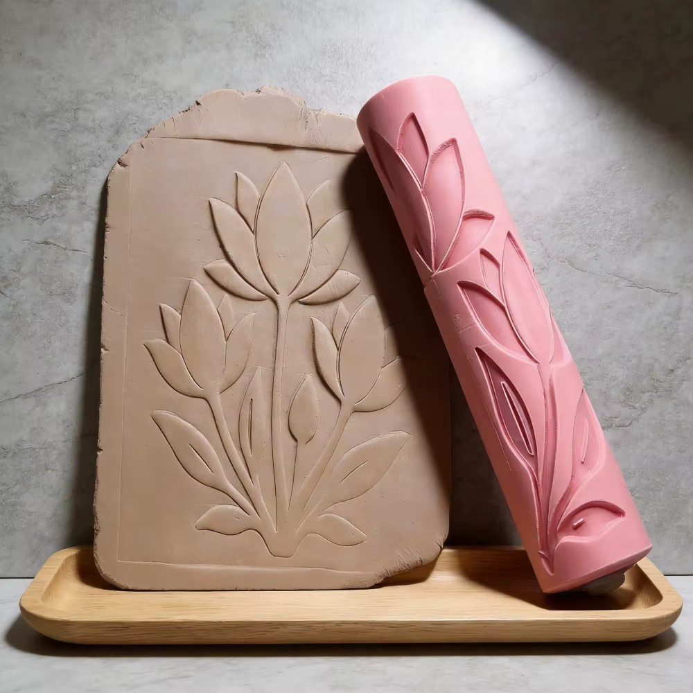 Rouleau de texture en relief motif fleur de lotus pour pâte polymère