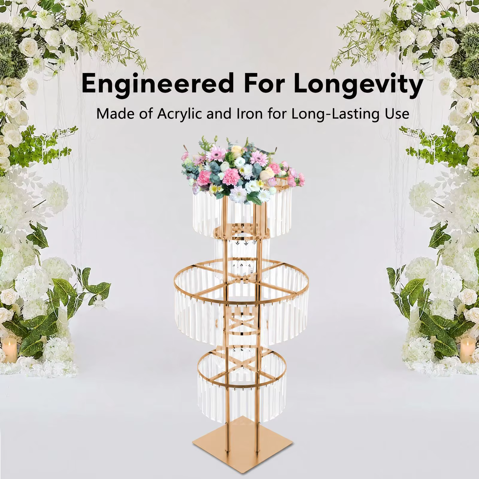 5 niveaux or/argent centres de table de mariage support de fleur Vase pièce maîtresse