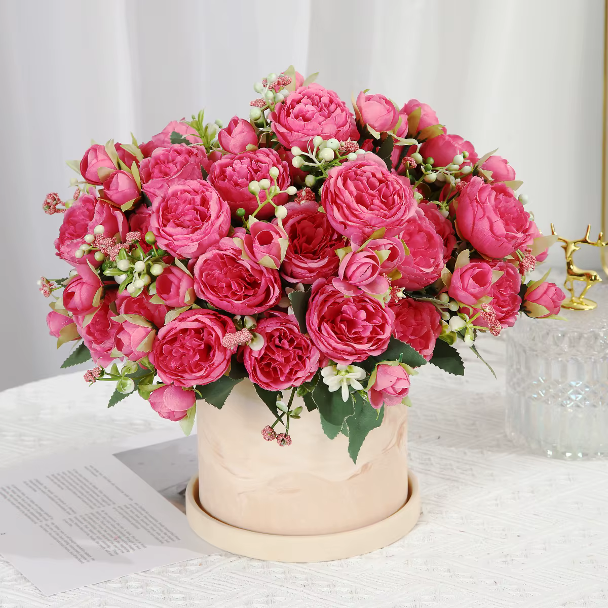 Roses artificielles roses blanches