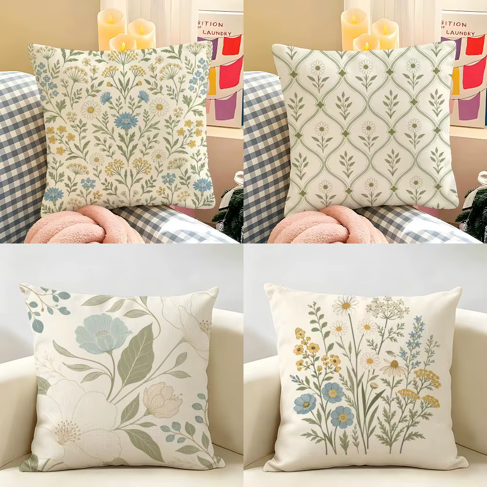 Housse de coussin géométrique aux motifs de fleurs sauvages colorées