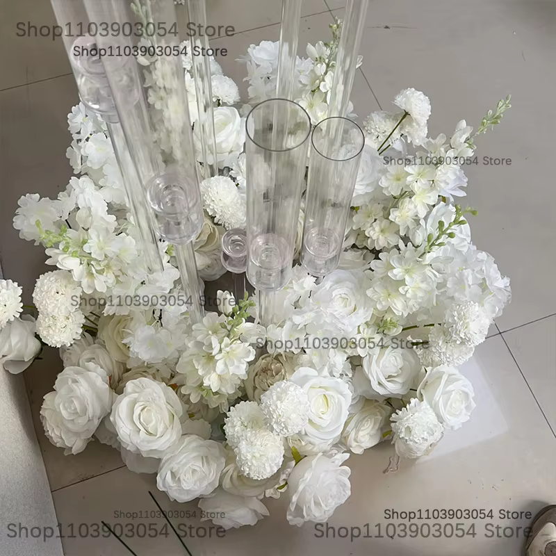 Couronne de luxe artificielle de 60 cm (25 pouces) en roses et jacinthes blanches pour centres de table de mariage