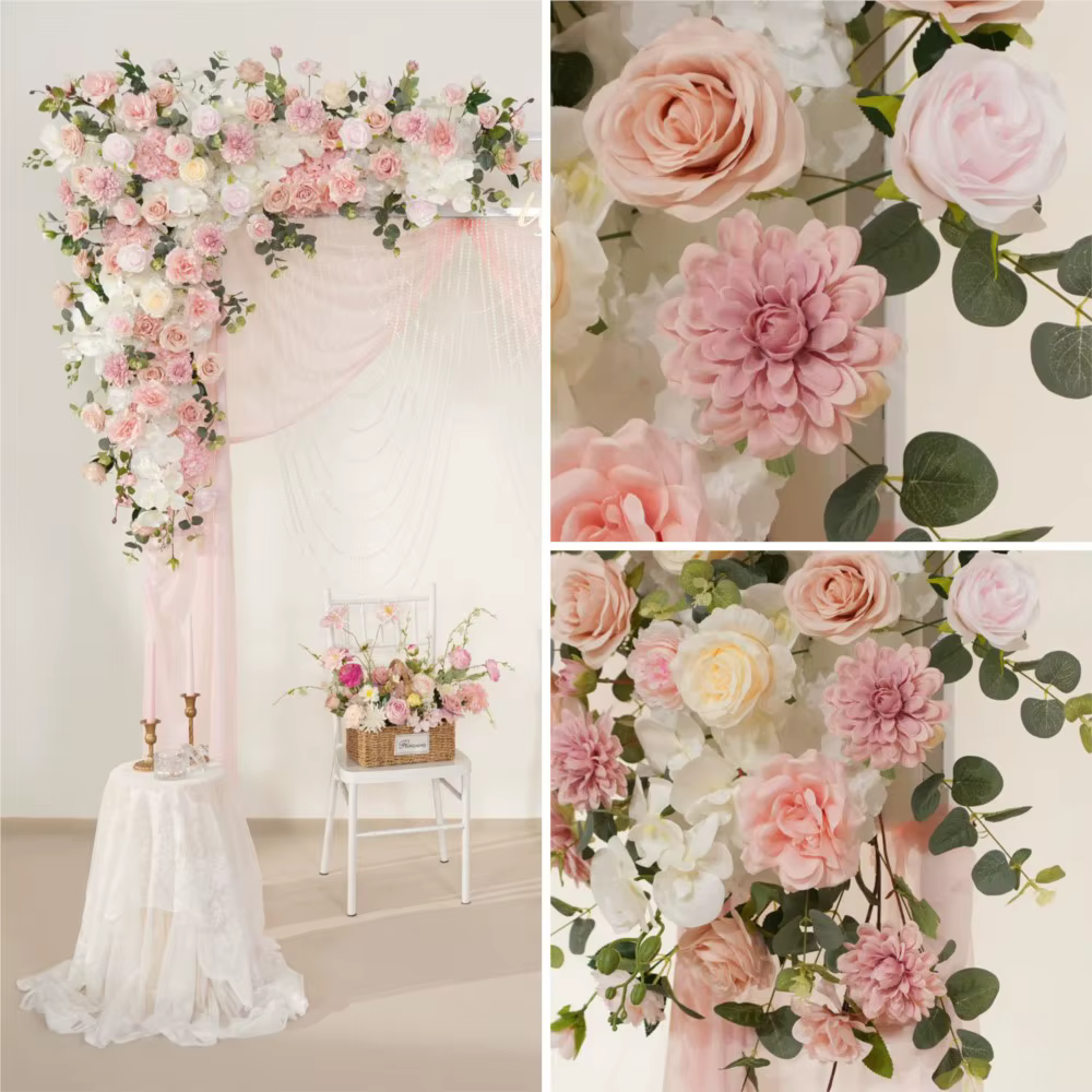 Uflower – fleurs artificielles roses, décor de mariage, arrière-plan de bienvenue, Art Floral suspendu, accessoires de rangée de fleurs, boule de fleurs leader sur la route