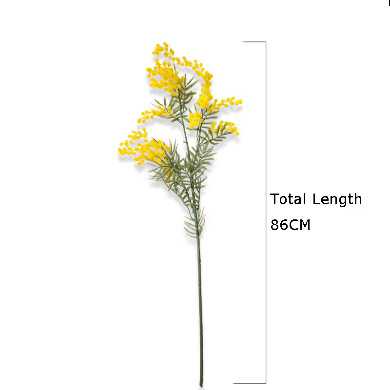 86cm 3 fourchettes Acacia artificielle jaune Mimosa peluche Pudica Spray cerise fausse fleur de soie décor de fête de mariage plante de haricot rouge
