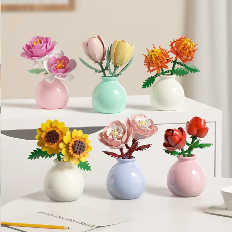 Blocs de construction pot plante bouquet de fleurs