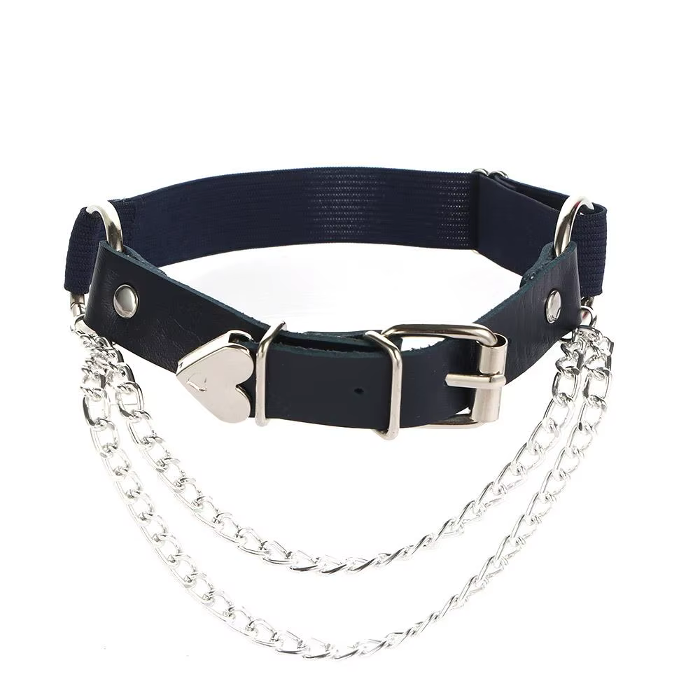 Harnais de jambe réglable sexy avec chaîne, anneau de cuisse, accessoires de mode punk, porte-jarretelles en cuir PU en forme de cœur, bretelles pour femme