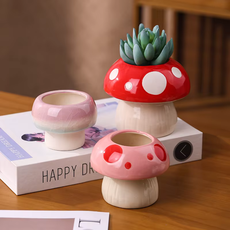 Vase hydroponique champignon rose créatif