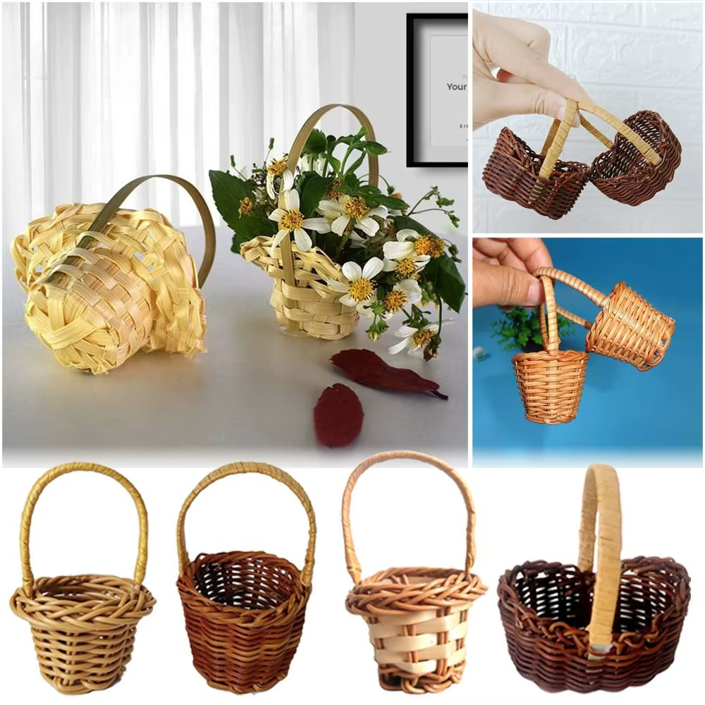 Mini paniers de fleurs tressés tissés à la main avec poignée