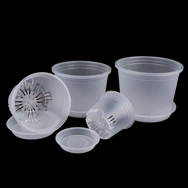 Pot d'orchidée rond Transparent avec/sans plateau