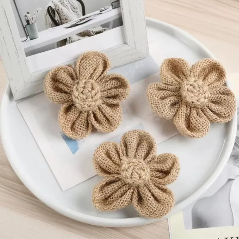 Toile de Jute naturelle faite à la main, fleur de souffle, fournitures artisanales de bricolage, faveur Vintage rustique, décoration de fête de noël et de mariage, 10 pièces