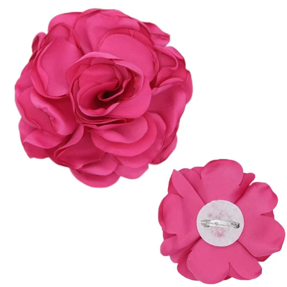 Grande broche fleur de rose en tissu