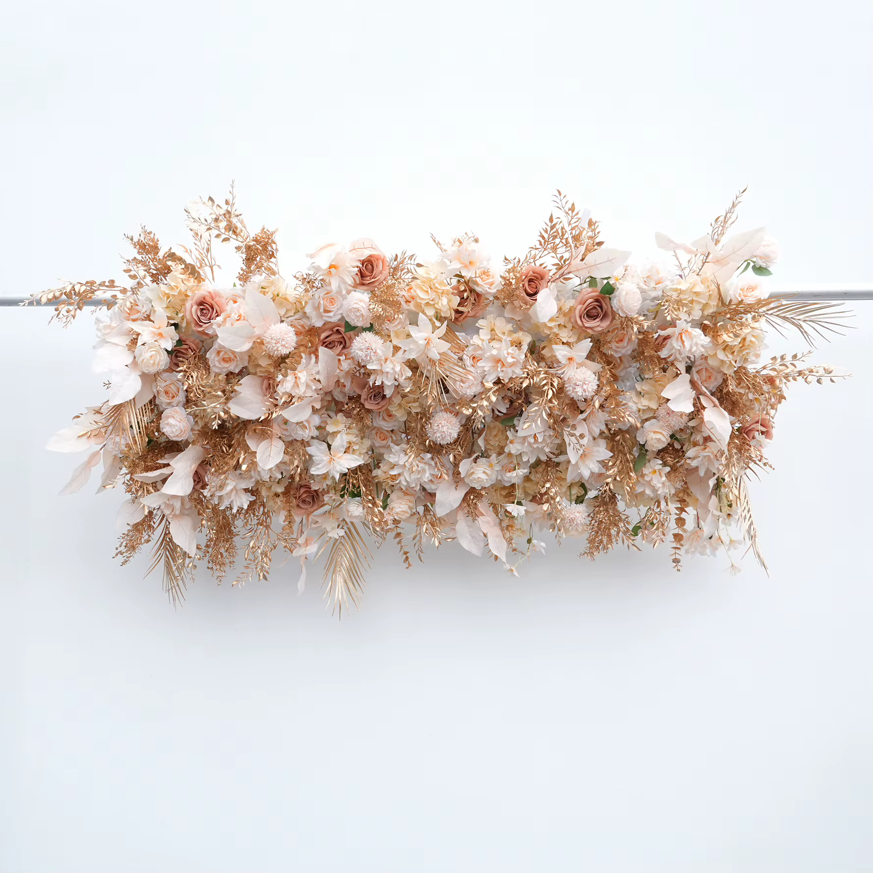 A9027 Angela fleur artificielle Champagne feuilles d'or Base en tissu Arrangement Floral en plein air mariage toile de fond arc décor accessoires